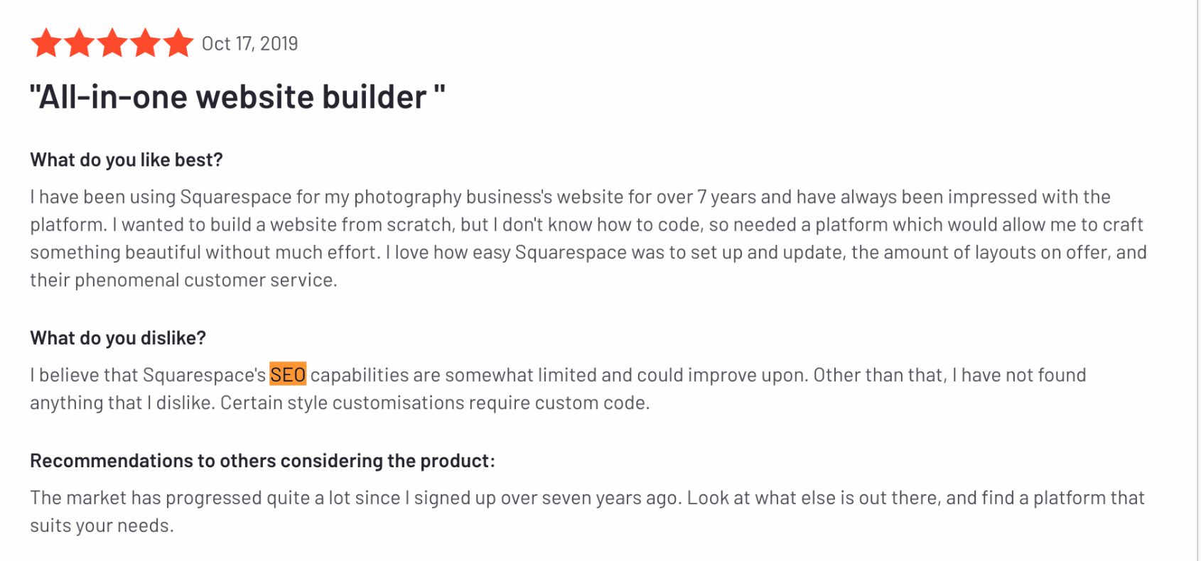 1 squarespace reviews mentioning seo