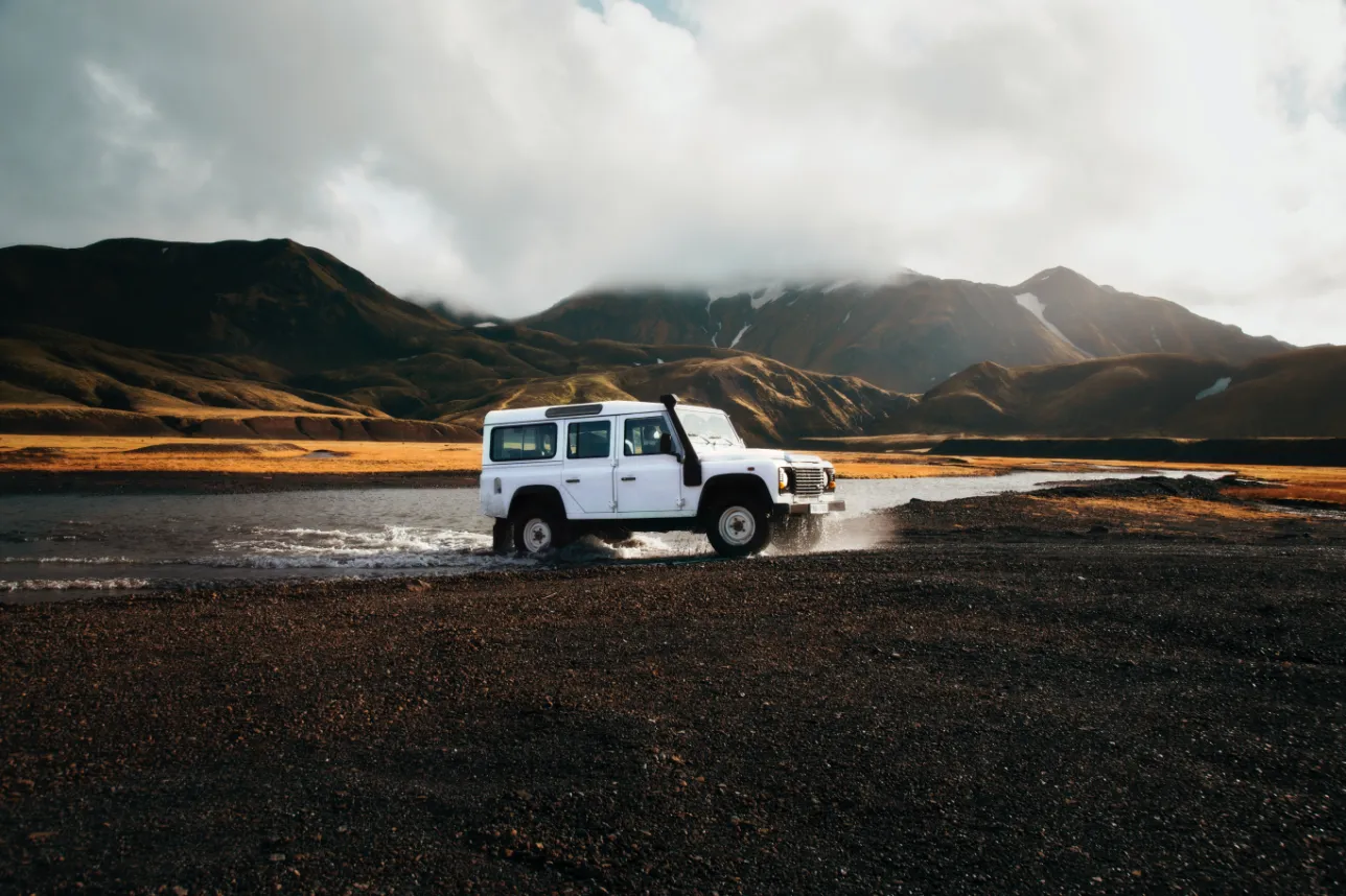 Landmannalaugar Iceland driving across small river